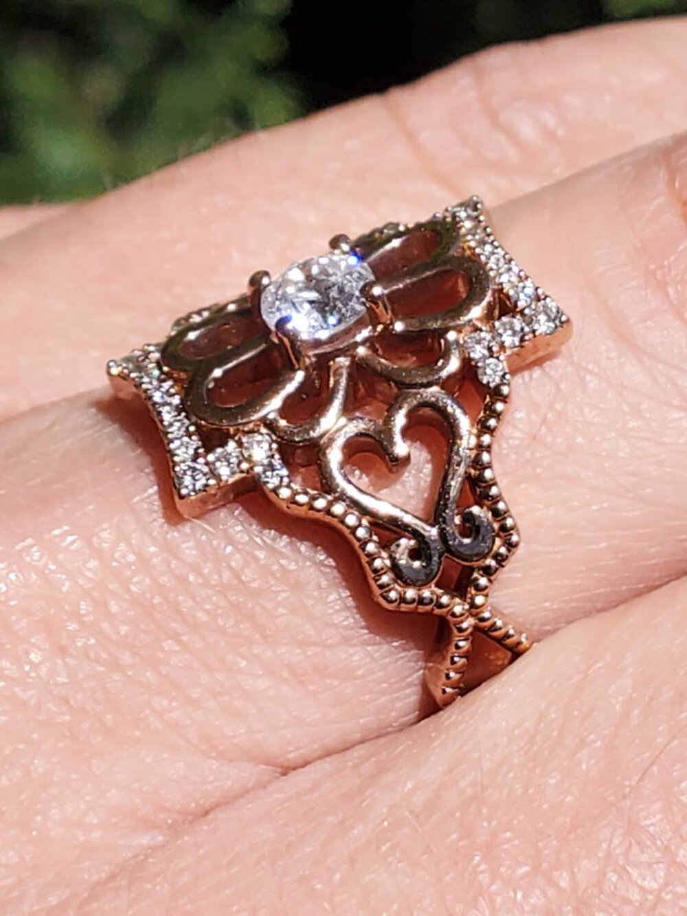 10K Rose Gold Diamond Flower Ring 0.65 CTW Round Diamonds Floral Filigree SZ 10 - Picture 5 of 16